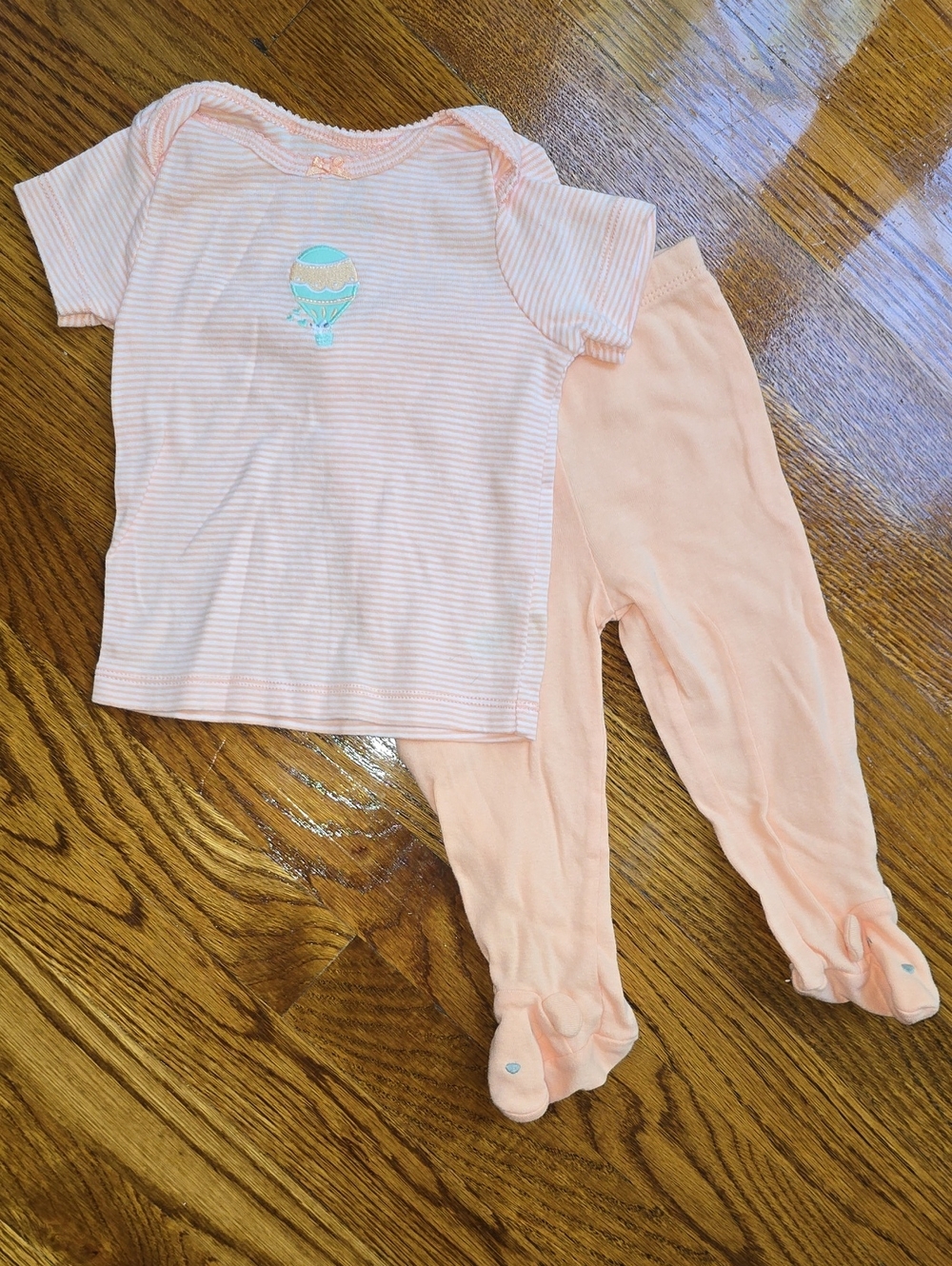 Carter's Peach Striped Two-Piece Footie Set with Hot Air Balloon